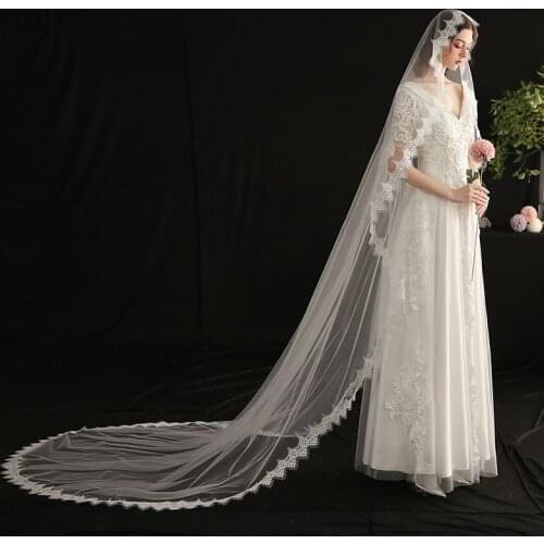 SLBRIDAL Lace Edge Wedding Cathedral Veils With Comb White Bridal Veils Wedding Accessories For Bride Mariage Women
