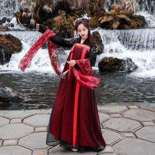 Fairy Ancient Chinese Costume Women Embroidery Girl Traditional Clothing Cosplay Folk Long Robe Vintage Party Red Hanfu Dress