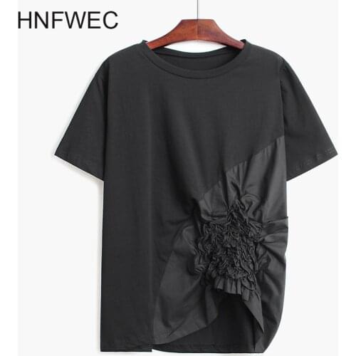 Women Gray Pleated Split Asymmetrical Temperament T-shirt New Round Neck Short Sleeve Fashion Spring Summer 2020 V431