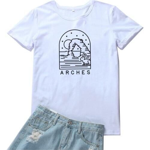 Arches Graphic Tees Women Fashion Simple Print Pattern Women Tshirt Vintage Black T Shirt Womens Casual Cotton Camisetas Mujer