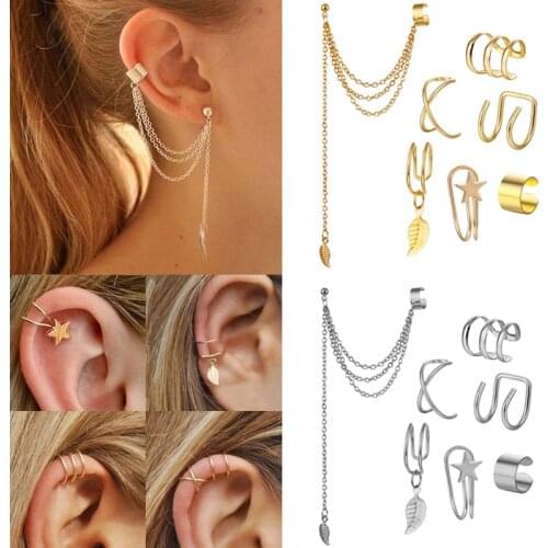 ZOVOLI Fashion Gold Star Leaves Non-Piercing Ear Clip Earrings For Women Simple Fake Cartilage Ear Cuff Jewelry Clip Accessories
