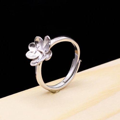 Sterling Silver 925 Flower Women Engagement Wedding Semi Mount Ring 8-11mm Pearl or Round Bead Fine Jewelry Adjustable Wholesale
