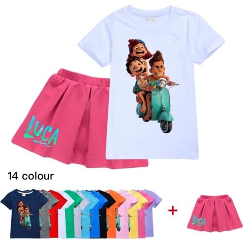 Children Clothes Summer Kids Girls Clothes Movie Luca T-Shirt+Tutu Skirt 2pcs Baby Girls Sport Suit Toddler Girls Clothing Sets