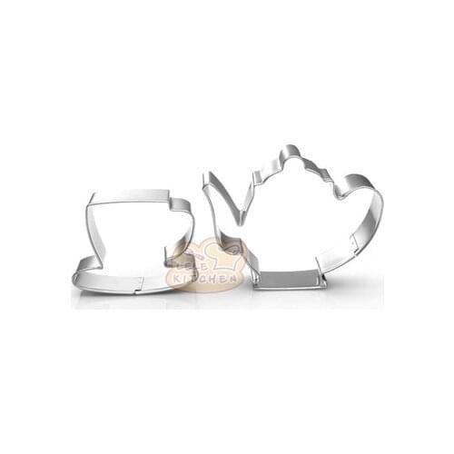 2pcs/set Teapot Tea Cup Stainless Steel Cookie Cutter Mold DIY Fondant Pastry Biscuit Baking Mold Cake Decorating Tools K020