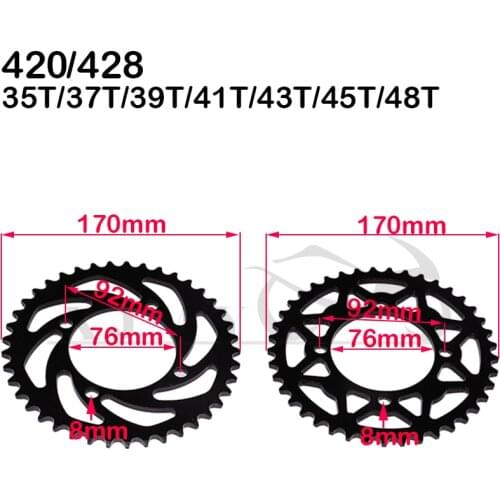 420/428 Chains 76mm 35T 37T 39T 41T 43T 45T 48T Motorcycle rear wheel chain sprocket gear For 110cc 125cc 140cc Dirt Pit Bike