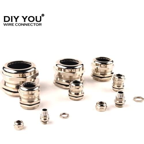 5 Pcs M type Copper nickel plating M12X1.5 IP68 Waterproof Cable Gland Connector M16/20/25/32 Cable Metal Connector high quality