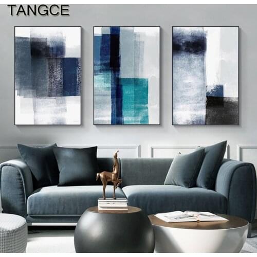 Abstract Geometry Blue Gradient Graffiti Wall Art Canvas Minimalism Poster Print Nordic Decorative Picture Painting Living Room