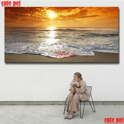Large Rhinestone Picture Hand DIY embroidery Sale The sea under the setting sun Diamond Diamond Painting Gift Mosaic Home Decor