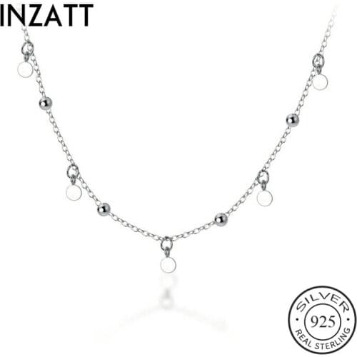 INZATT Real 925 Sterling Silver Round Bead Choker Necklace For Fashion Women Party Fine Jewelry Bohemian Accessories Gift