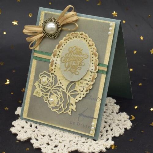 Flower Oval Frame Cutting Dies Rose Metal Stencil for DIY Scrapbooking Card Background Craft Paper Embossing Dies