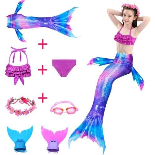 Girls Kids Bikini Mermaid Tail with Finned for Swimming Childs Split Swimsuit Mermaid Tail Clothing Swimwear Cosplay Costume