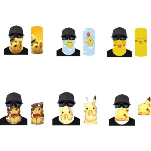 Kawaii Soft Pokemon Anime Series Pikachu Detective Pikachu Magic Headscarf Windproof Sunscreen 3D Digital Print Kids Gift