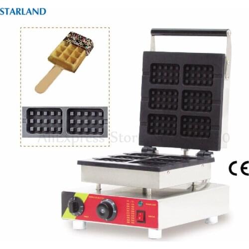 Commercial Square Waffle Machine Electric Non-Stick Lolly Waffle Baker Popsicle Shape Waffle With 6 Moulds