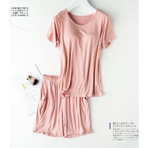 Summer modal short-sleeved shorts pajamas suit ladies belt chest pad half sleeve home wear two-piece set