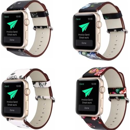 Floral Printed Leather Band Strap for Apple Watch band series 6 5 44mm 40mm Flower Design Bracelet for iwatch SE 4 3 2 1