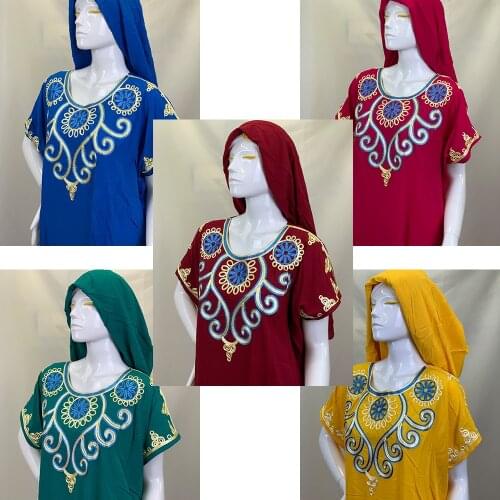 Summer Long Kaftan Muslim Abaya Dubai Arabic Robe African Dresses For Women Embroidery Djellaba With Big Scarf Hijabs 100%Cotton