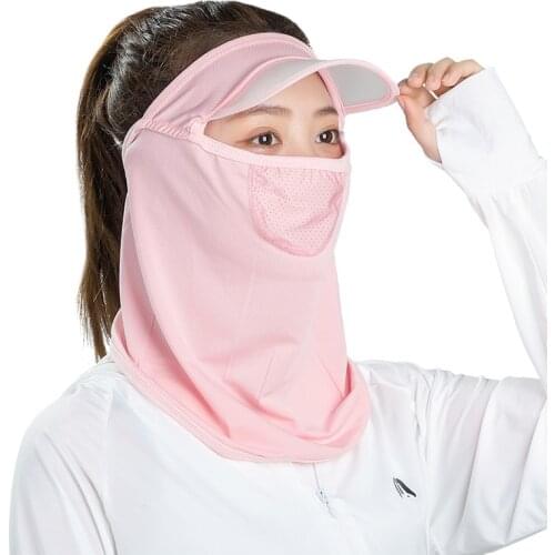 Summer Sun Protection Sunhat Mask Ice Silk Mask for Men and Women Full Face Neck Breathable Thin Anti-ultraviolet Riding Shading