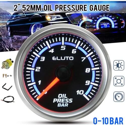 2" 52mm Oil Pressure Gauge 0-10 Bar 0-140 PSI Blue LED Display Black Face 12V Car Oil Press Meter with 1/8-27 NPT Sensor
