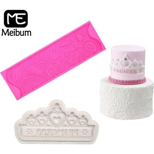 Meibum Silicone Fondant Cake Mold Princess Crown Pearl Plate Wedding Birthday Sugar Craft Decorating Mould Gum Paste Bake Tools