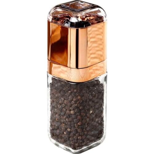 Salt and Pepper Grinder Salt-Grinder Spice-Mill Manual Rose Gold Soda-Lime Glass with Adjustable Ceramics Rotor for Table Dining