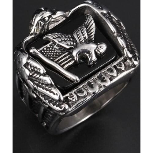 Mens Biker Stainless Steel Eagle Flag Solid Back Ring US Size 7/8/9/10/11/12/13/14/15