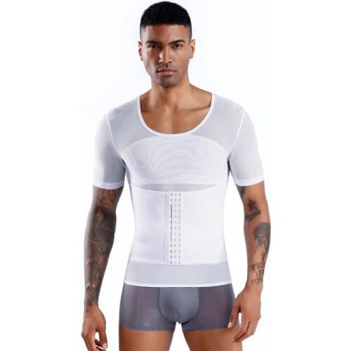 Hot Sale Men Shapewear Adjustable Tummy Control Vest Waist Trainer Slimming Abdomen Tank Top Breathable Mesh Body Shaper Shirt