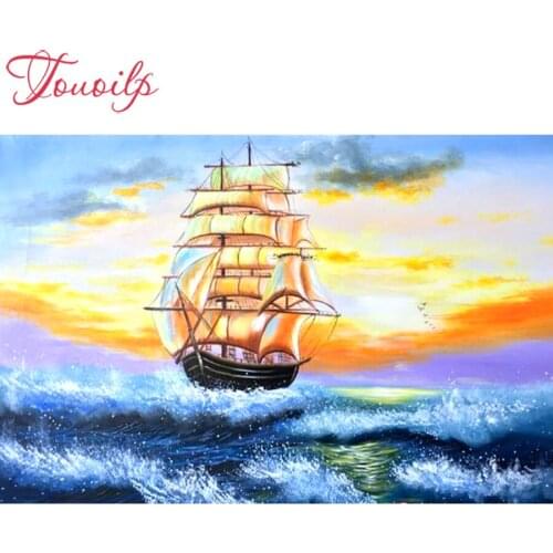 Touoilp 5D Sunset sailboat diamond embroidery stitch crystal square&round diamond sets decorative diy diamond painting mountain