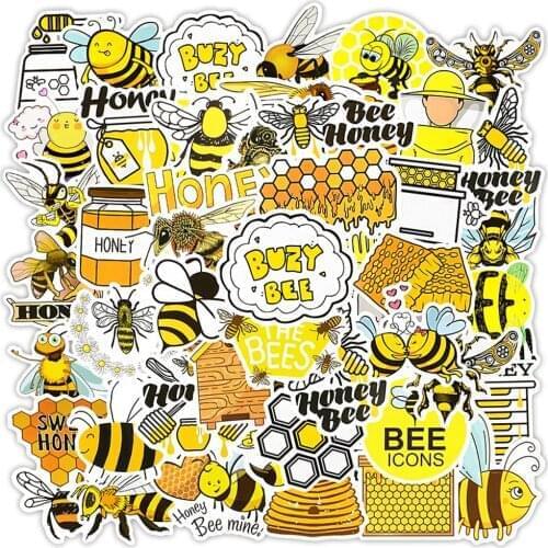 50pcs Yellow Little Bee Stickers for Laptop Skateboard Guitar Stationery Stickers DIY Fridge Car Bottle Decals Kids Toys