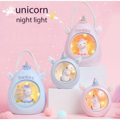 INS Unicorn LED Night Light Nursery Night Lamp Children Baby Kids Bedside Lamp Home Decoration Gift