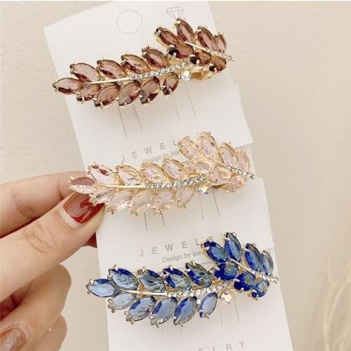 New Wheat Ear Powder Crystal Spring Clip Sen Series Girl Plate Hair Top Clip Back Head Crystal Hair Clip Hair Accessories