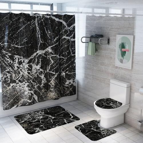 New Marble-printed Shower Curtain Floor Mat Bathroom Mat Set 4PCS Toilet Mat Set Anti-slip Rugs Waterproof Bathroom Curtains