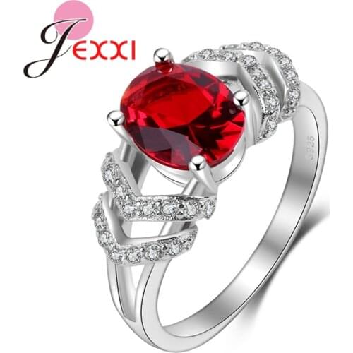 New Arrival Shinning Red Oval Cubic Zirconia Unique Shape 100% 925 Sterling Silver Rings Party Accessories For Women