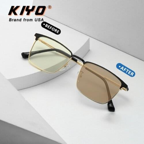 KIYO Brand 2021 New Women Men Square Photochromic Anti-Blue Light Sunglasses Metal Fashion Sun Glasses UV400 Sport Eyewear 9680