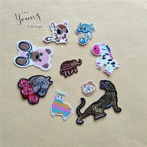 Cartoon Animal Apparel Fabric Stickers DIY Hippo Elephant Iron On Garments Jeans Motif Badge Sewing Applique Stripes for Clothes