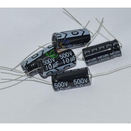 Wholesale and retail 20pc 500V 10uf 105C New long copper leads Axial Electrolytic Capacitor audio amp free shipping
