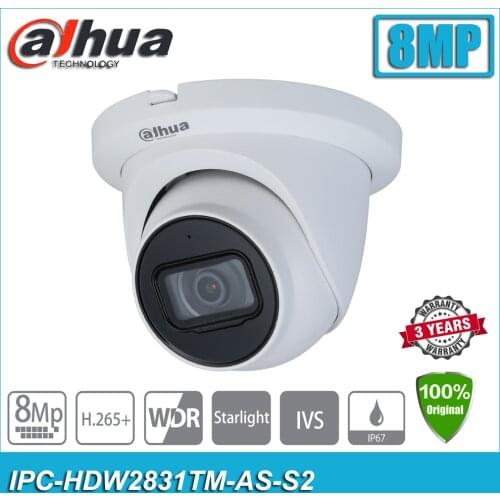 Original Dahua IPC-HDW2831TM-AS-S2 Starlight 8MP IR 4K Eyeball CCTV Network IP Camera HDW2831TM-AS-S2 Built-in Mic
