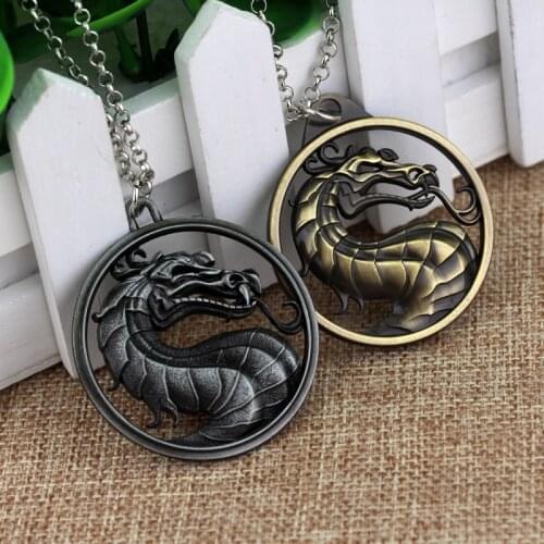 Mortal Kombat Necklace Game Jewelry Dragon Pendant Necklaces Fashion Trinket Link Chain Metal Charm Choker kolye