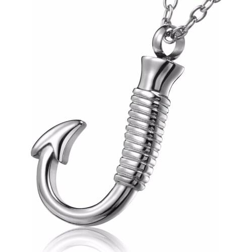 Fish Hook Memorial Ash Urn Necklace Stainless Steel Cremation Jewelry with Free Kit Funnel