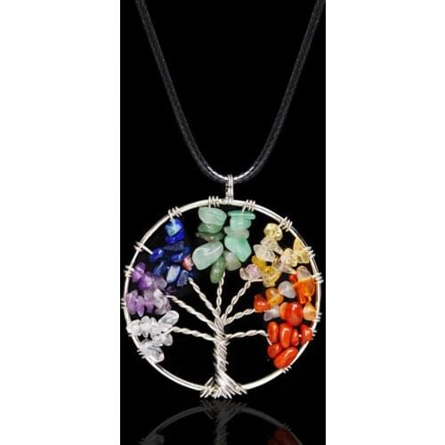 Quartz Natural Stone Tree Of Life Pendulum Pendant Necklace For Women Healing Crystal Necklaces Pendants Reiki Jewelry