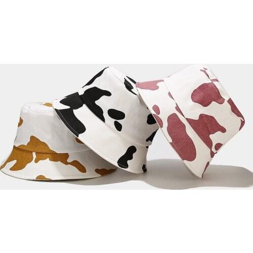 New Cow-print Womens Bucket Hat Summer Literary Retro Casual Hat Fashion Couple Joker Fisherman Hat for Men Unisex Panama Hat