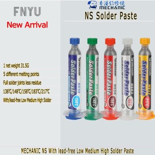 Solder Paste MECHANIC 138℃ 148℃ 158℃ 183℃ 217℃ NS With Lead-Free Low Medium High 5 in 1 PCB Patch Repair Soldering Syringe