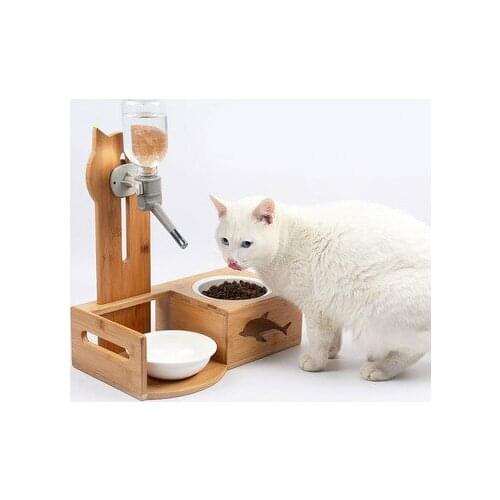 Pet Solid Wood Vertical Combined Dining Table Automatic Crinking Rce Table For Cats And Dogs Pet Supplies