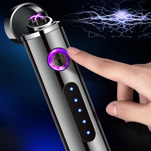 Plasma Dual Arc Lighter USB Fingerprint Induction Charging Windproof Lighter With Power Display Cigarette Smoking Accessories
