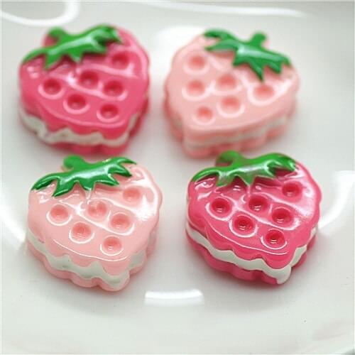 Resin strawberry flat back cabochon for decoration 13*17mm 50pcs/lot
