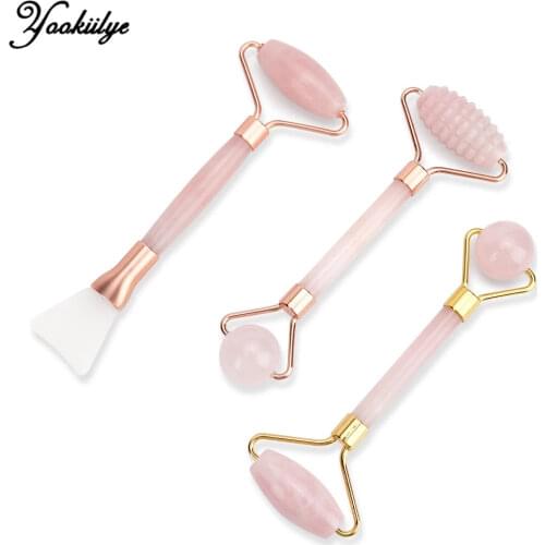 Double-head Rose Quartz Jade Roller Natural Jade Massager Mask Brush Anti Cellulite Wrinkle Thin Chin Face-lift Slimming Tool