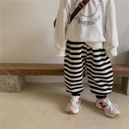 Childrens pants 2021 autumn new striped pants boys and girls' middle and small childrens sports pants loose and pants