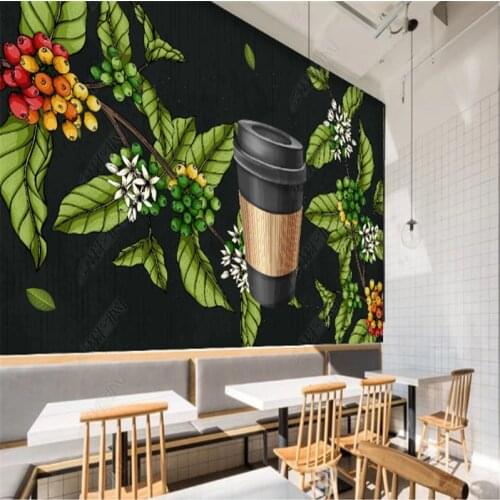 Modern Watercolor Gourmet Coffee Beans Blackboard Restaurant Wallpapers Industrial Decoration Hotel Mural Background Wall Paper