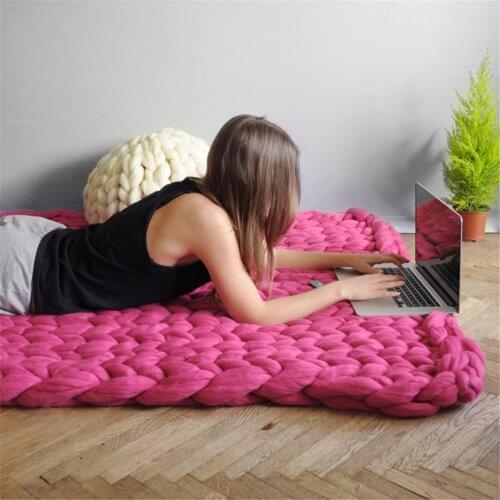 Chunky Wool Blanket Thick Big Yarn Roving Knitted Blanket Winter Warm Throw Blankets Sofa Bed Blanket