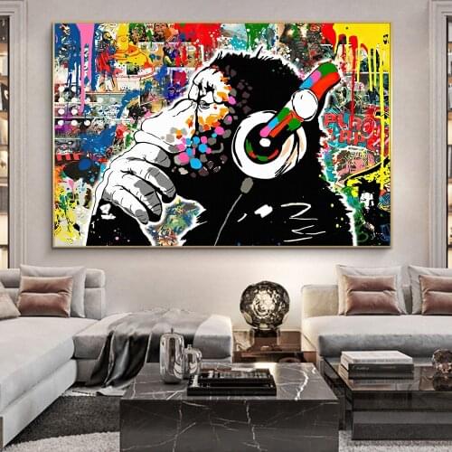 Street Art Oil Painting Banksy Monkey Canvas Decorativos Pop Art Love Graffiti Picture Print Abstract Wall Art Poster Home Decor