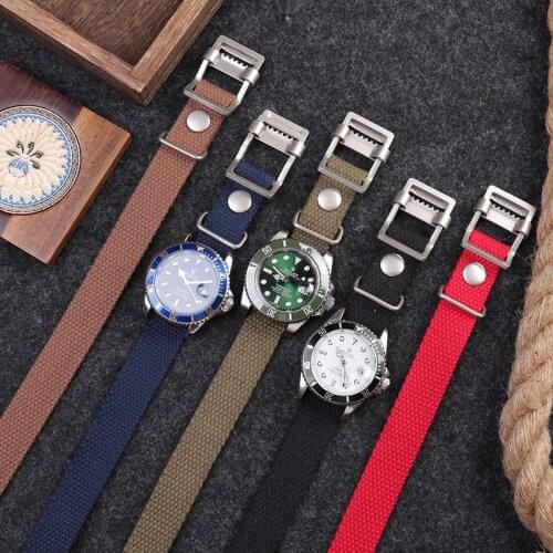 20mm Vintage Canvas Handmade Watch Strap Seiko Solid Stainless Steel for Military Watch Wristband Universal Bracelet